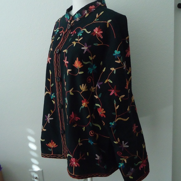 BFA Classics Embroidered Floral Black Jacket Cotton Long Sleeve Western Boho - Picture 4 of 10